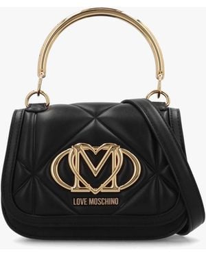 Love Moschino Quilted Nero Embossed Top Handle Shoulder Bag - Black