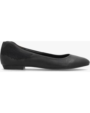 Martel Angels Wings Black Leather Ballet Pumps - White