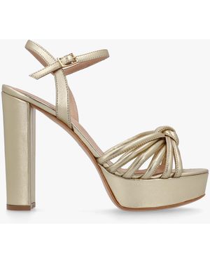 Daniel Aknot Gold Leather Platform Heeled Sandals - Natural