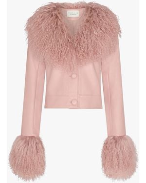 Charlotte Simone Cropped Penny Dust Pink Mongolian Trim Jacket