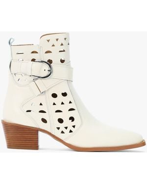 Alpe Apia Cream Leather Perforated Western Ankle Boots - White