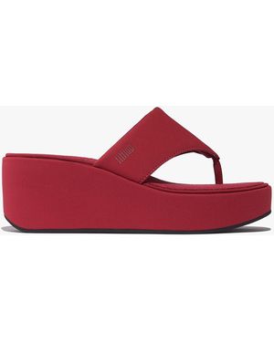 Fitflop Platform Burnt Berry Toe Post Wedge Sandals - Red