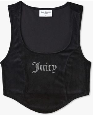 Juicy Couture Juicy Camina Diamonte Corset Top , Fabric - Black