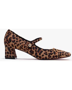 Daniel Sellasia Leopard Pony Hair Block Heel Mary Jane Court Shoes - Brown