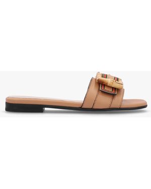 Alpe Ellis Tan Leather Bamboo Buckle Flat Mules - White