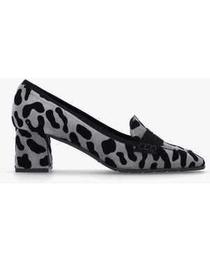 Luca Grossi Leopard Suede Square Toe Block Heel Loafers - Black