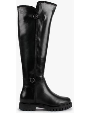 Daniel Sictor Black Leather Double Buckle Over The Knee Boots