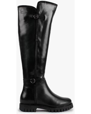 Daniel Sictor Black Leather Double Buckle Over The Knee Boots