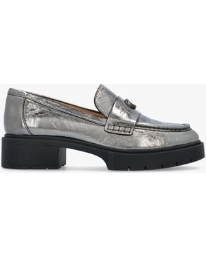COACH Leah Anthracite Leather Chunky Loafers - Gray