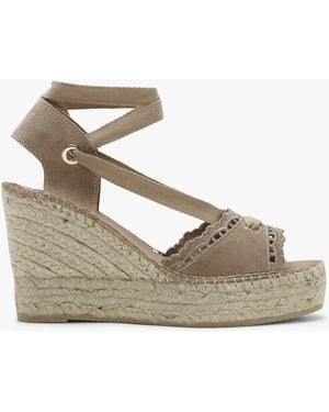 Daniel Ilazer Laser Cut Edge Ankle Tie Wedge Espadrilles - Natural