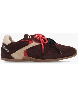 Bronx Myr-Aa Coffee Bean Oakmilk Suede Low Top Trainers - Red