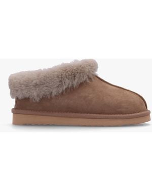 Daniel Somolly Taupe Suede Shearling Slippers - Brown