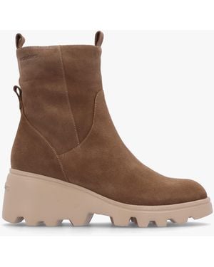 Wonders Leeds Taupe Suede Wedge Ankle Boots - Brown
