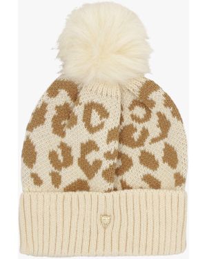 Moda In Pelle Cleo Leopard Print Bobble Hat - Natural
