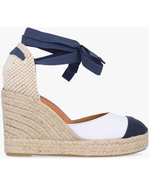 Daniel Kendall White Leather Toe Cap Wedge Espadrilles - Blue