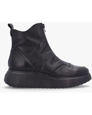Wonders Beti Black Leather Wedge Ankle Boots