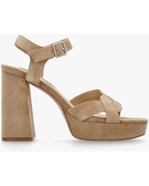 Osey Villa Funsi Beige Suede Block Heel Platform Sandals - Natural