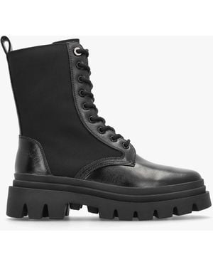 Daniel Emily Black Leather & Textile Biker Boots