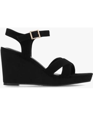 Daniel Ruth Cross Strap Wedge Sandals - Black