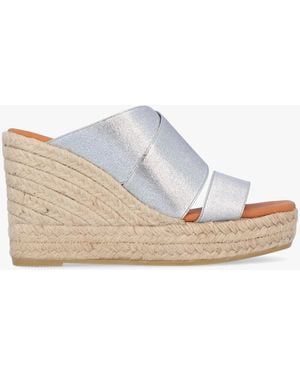 Daniel Khloe Silver Cross Strap Wedge Espadrille Mules - White