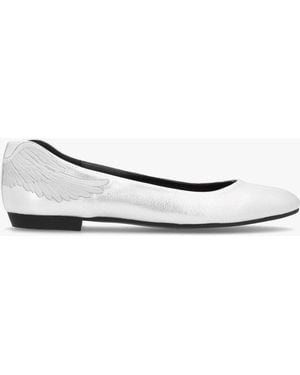Martel Angels Wings Metallic Leather Ballet Court Shoes - White