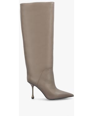 Daniel Elodie Taupe Leather Sculpted Heel Knee Boots - White