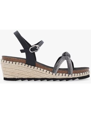 Daniel Iknot Diamante Knot Black Leather Low Wedge Sandals - White