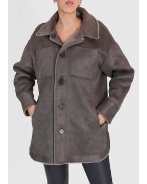 Oakwood Flag Reversible Teddy Gray Shacket - Brown