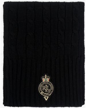 Ralph Lauren Crest-Patch Cable Knit Scarf - Black