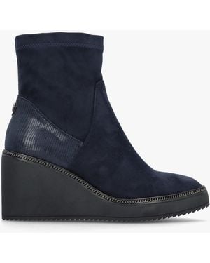 Moda In Pelle Kallie Navy Suedette Wedge Ankle Boots - Blue