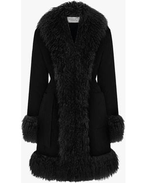 Charlotte Simone Little Puff Black Nylon Shearling Trim Jacket