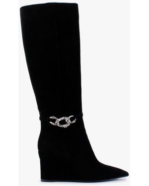 Daniel Sedge Black Suede Embellished Wedge Knee Boot