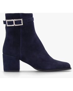 Daniel Pearl Navy Suede Block Heel Ankle Boots - Blue