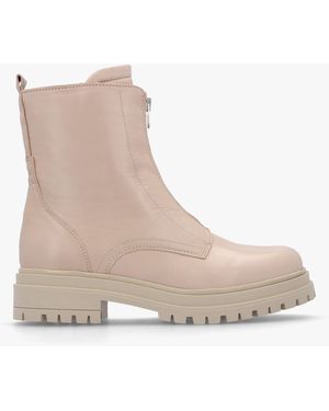Daniel Izippe Cream Leather Front Zip Ankle Boots - Natural