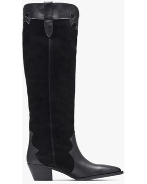 Daniel Bandana Black Suede & Leather Western Knee Boots - Brown
