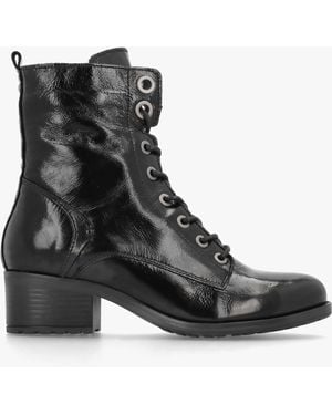 Moda In Pelle Bezzie Black Patent Leather Block Heel Ankle Boots