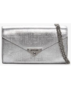 Michael Kors Grace Silver Leather Envelope Clutch Bag - Metallic
