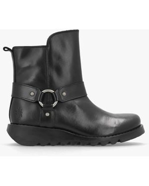 Fly London Soch Black Leather Biker Boots