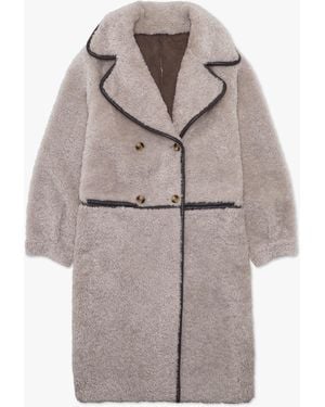 Oakwood Tilda Beige Shearling Style Longline Coat - Gray