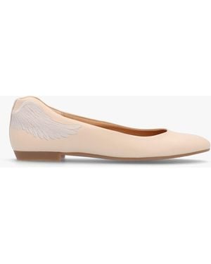 Martel Angels Wings Beige Metallic Leather Ballet Pumps - Pink