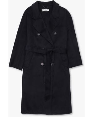 FLOUU Black Wool Cashmere Double Breasted Longline Coat