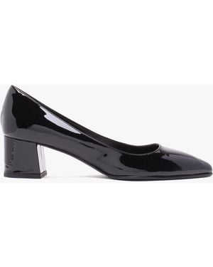 Luca Grossi Black Patent Leather Block Heel Court Shoes - White