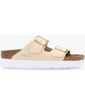 Papillio Arizona Pap Flex Platform Ecru Nubuck Leather Mules - White