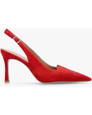 Daniel Elove Red Suede Crystal Heart Toe Cap Heeled Sling Backs
