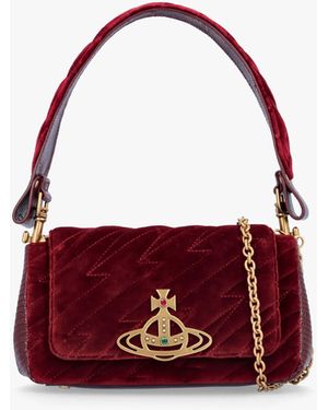 Vivienne Westwood Hazel Small Burgundy Cotton Velvet Quilted Shoulder Bag - Red