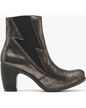 Fly London Kimi Graphite Leather Lightning Bolt Heeled Ankle Boots - Black