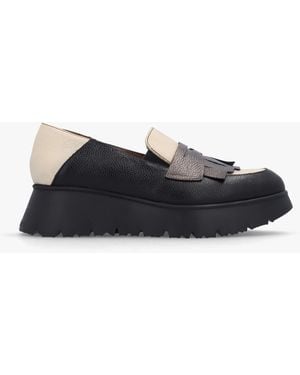 Wonders Medianoche Cream & Black Leather Loafers