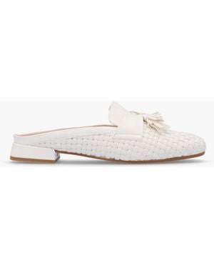 Daniel Nova Cream Leather Woven Backless Mules - White
