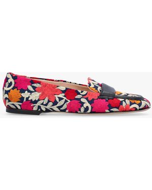 Evaluna Multicoloured Floral Embroidered Loafers - White