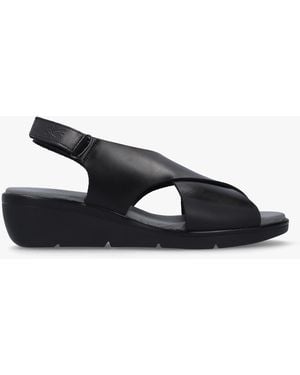 Fly London Nabi Black Leather Sling Back Low Wedge Sandals